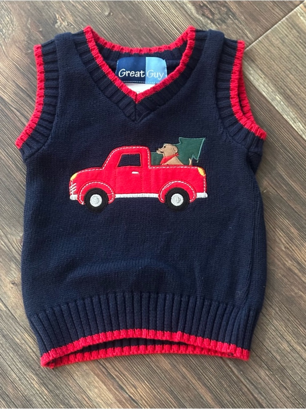 Great Guy Christmas sweater vest baby boy 12 mo dog truck tree appliqué